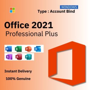 Official box art for the ACCOUNT BIND version of MS Office 2021 Pro Plus. A genuine lifetime license key that binds to your Microsoft Account, from Delta Keys India.