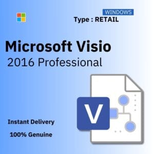 Official box art for the RETAIL version of Visio 2016 Pro. A transferable, genuine lifetime license key from Delta Keys India.