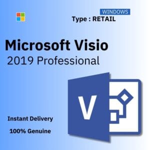 Official box art for the RETAIL version of Visio 2019 Pro. A transferable, genuine lifetime license key from Delta Keys India.