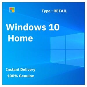 Official box art for the RETAIL version of Windows 10 Home. A transferable, genuine lifetime license key from Delta Keys India.