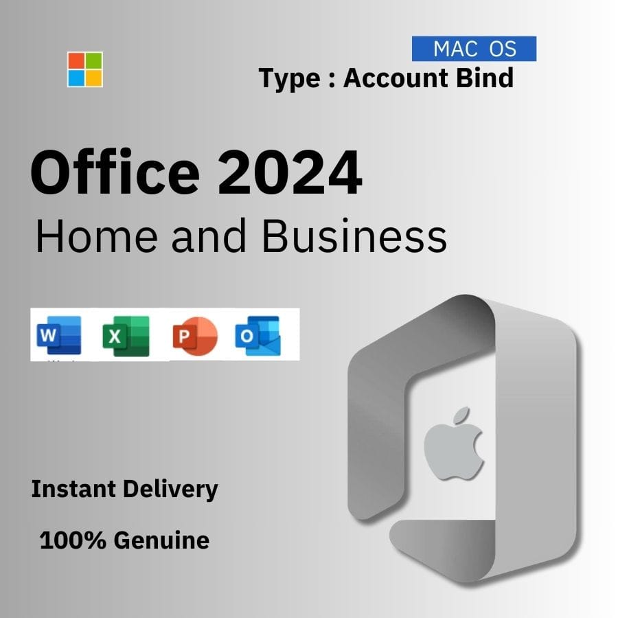 Official box art for Office 2024 Home and Business for Mac / Windows. A genuine lifetime ACCOUNT BIND license key from Delta Keys India.