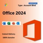 Official box art for the ACCOUNT BIND version of Office 2024. A genuine lifetime license key that binds to your Microsoft Account, from Delta Keys India.
